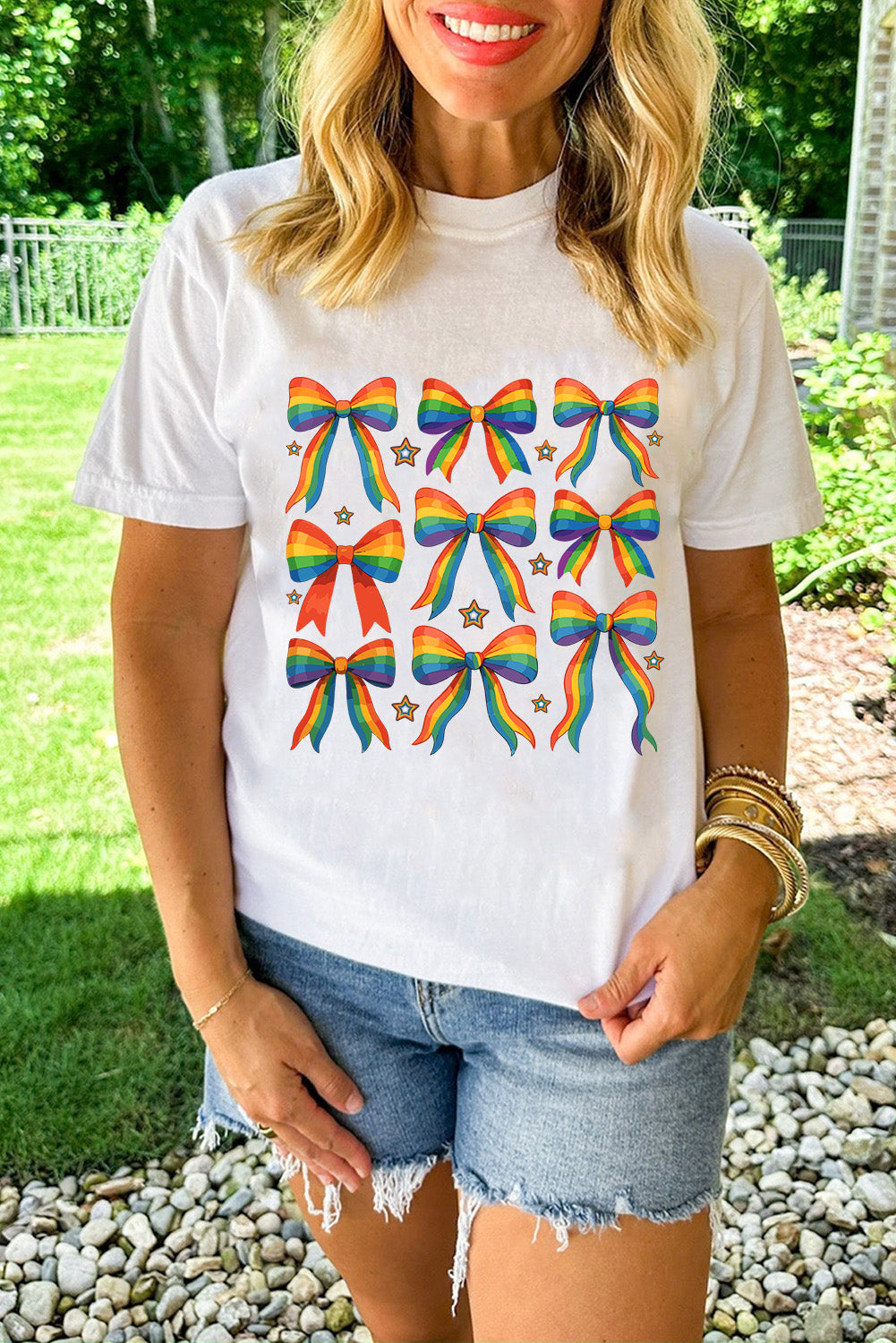 Pride Bow Starry Print Cotton Blend T Shirt