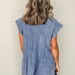 Tie V Neck Tucking Detail Short Sleeve Denim Shift Dress
