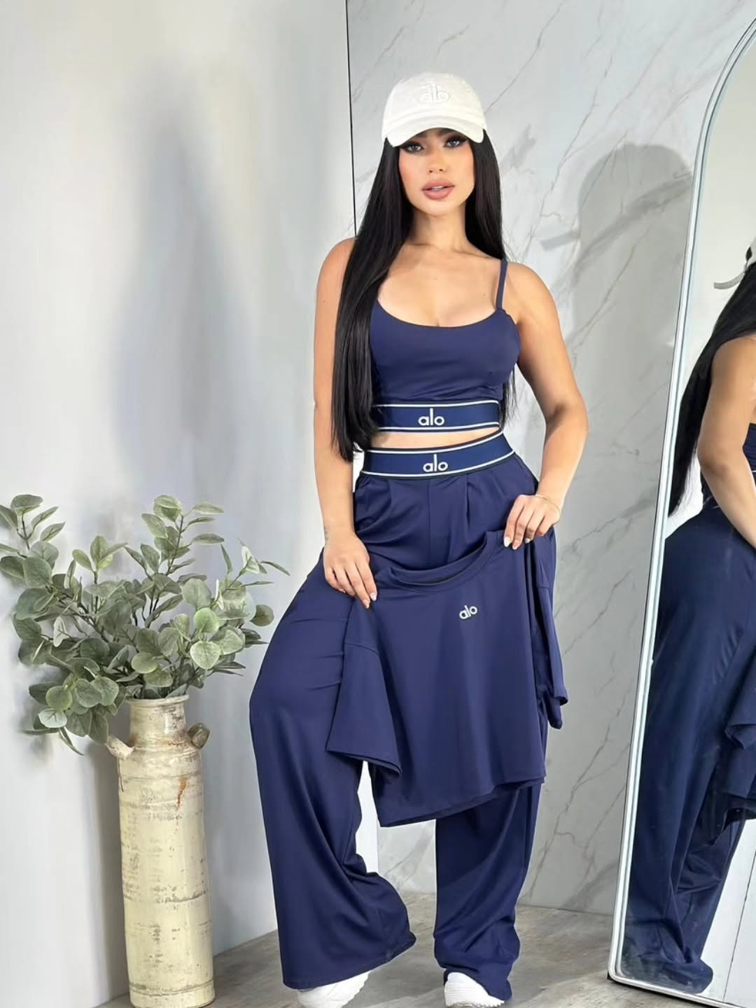 A-Three-piece set: cover-up+camisole+wide-leg trousers(Q6387)
