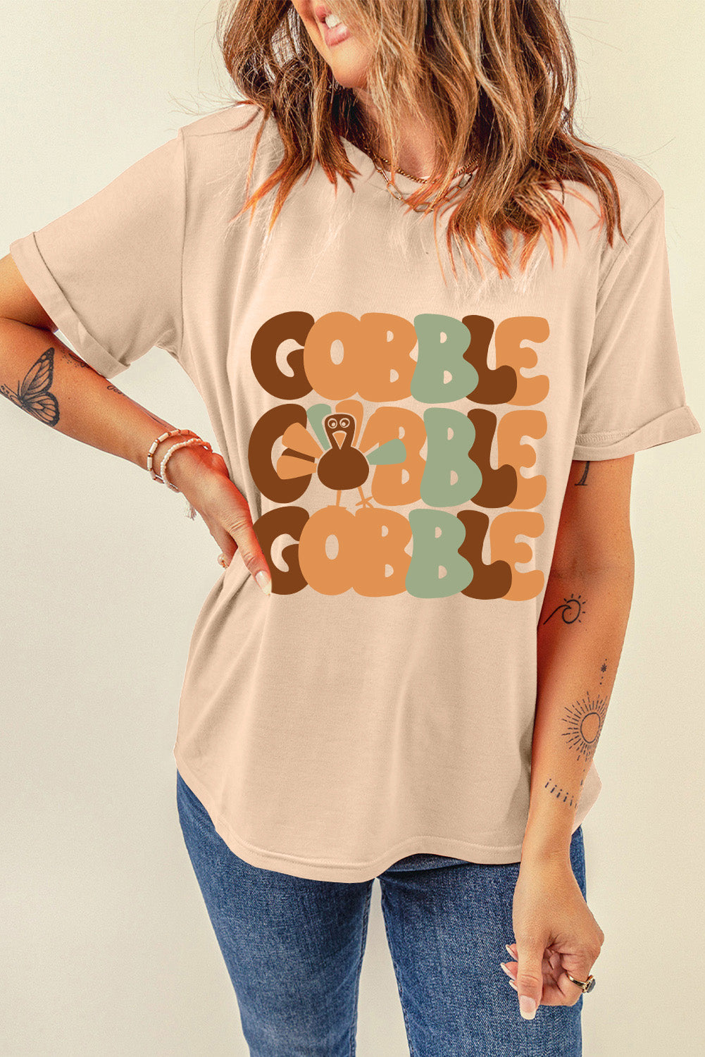 GOBBLE Turkey Print Thanksgiving Fashion Tee
