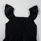 V Neck Flutter Sleeve Smocked Bodice High Waist Ruffle Maxi Dress