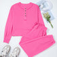 Raw Edge Half Buttons Pullover and Jogger Pants Set