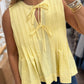 Bow Tie Notched Neck Pleated Tank Top