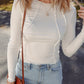 Exposed Seam Ribbed Knit Slim Fit Long Sleeve Top
