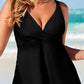 Crossed V Neck Adjustable Strap Babydoll Tankini Top