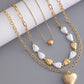 Plated Layered Heart Pendant Irregular Pearl Layered Necklace