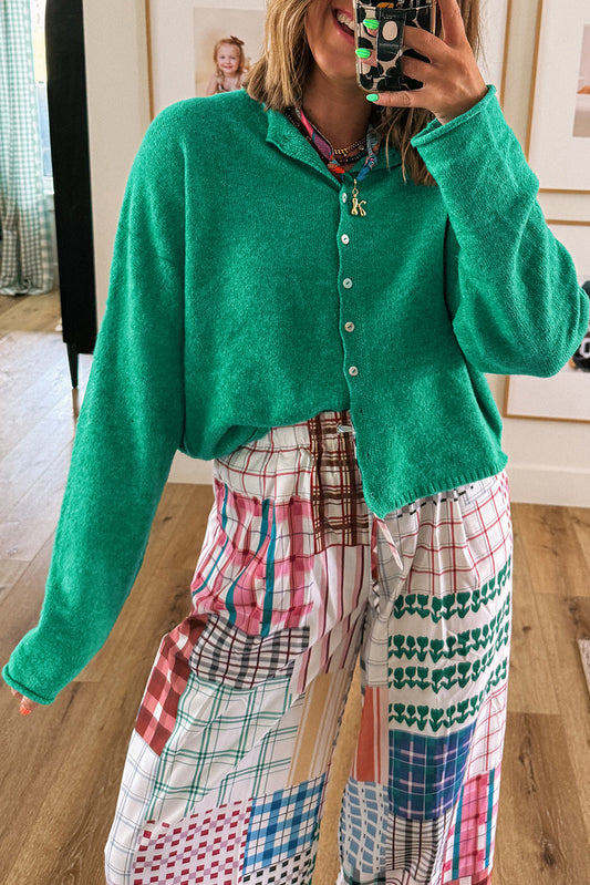 Solid Color Knit Button Drop Shoulder Sweater Cardigan