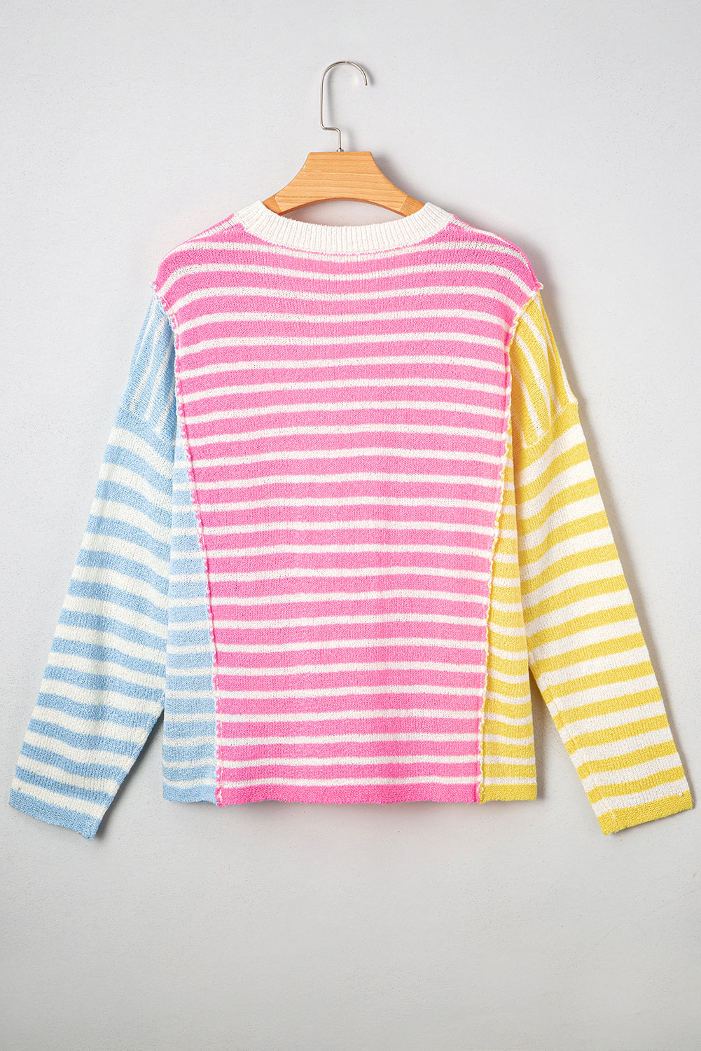 Color Block Striped Patchwork Dolman Sleeve Slit Sweater