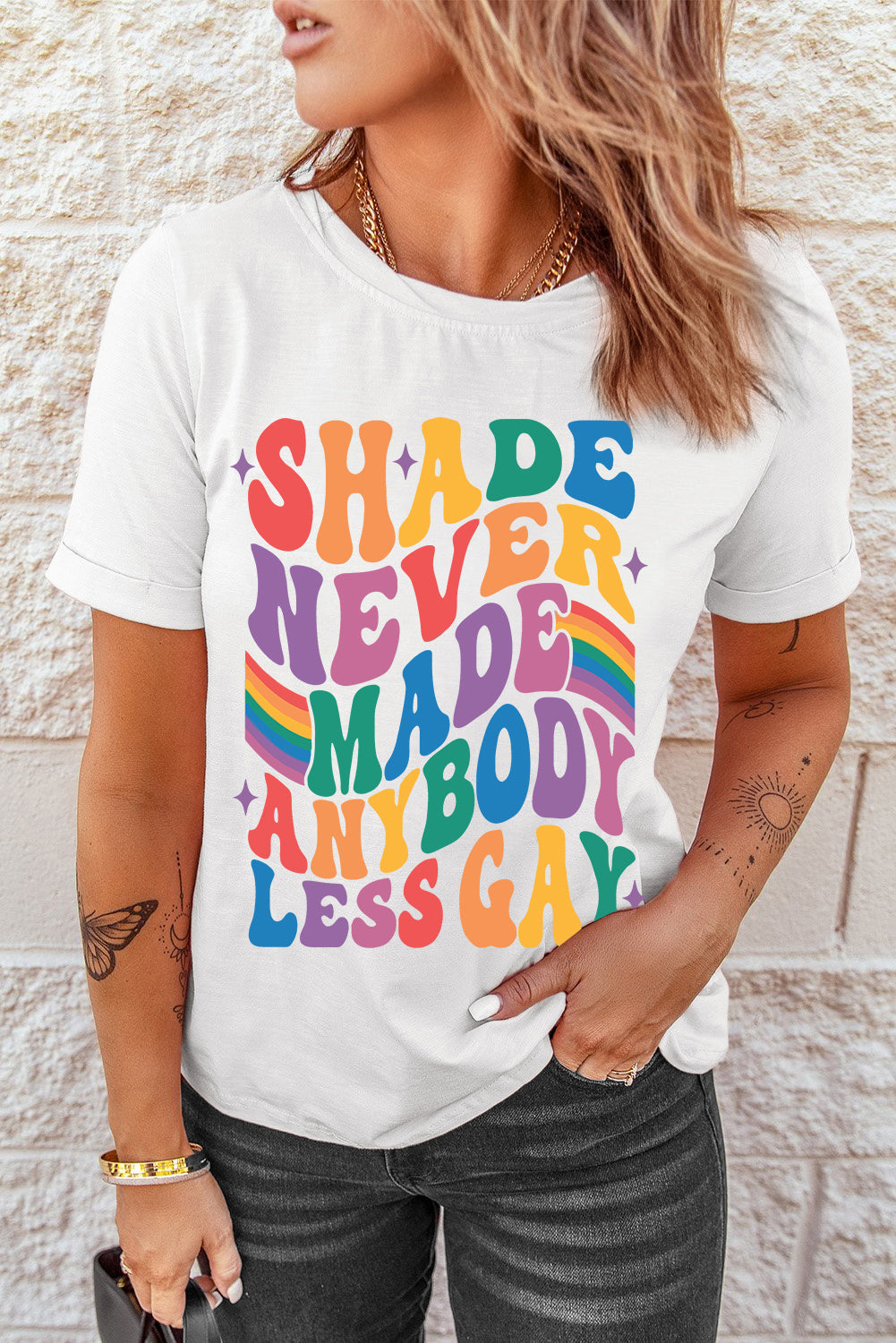 SHADE NEVER MADE ANYBODY LESS GAY Pride Graphic Tee