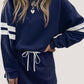 Varsity Stripe Detail Drop Shoulder Pullover Mini Skirt Set