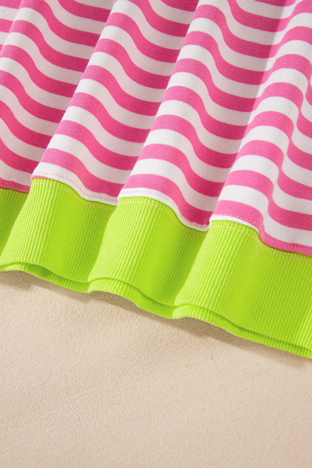 Striped Contrast Ribbed Trim Crossed Stitch Drop Shoulder Sweatshirt