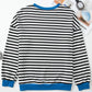 Striped Contrast Ribbed Trim Crossed Stitch Drop Shoulder Sweatshirt