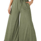 Ruffled Wide Leg Pull On High Waist Pants with Pockets