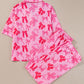 Bow Knot Print Lapel Collar Short Sleeve and Pants Pajamas Set