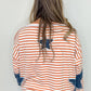 Starry Patch Drop Shoulder Raw Edge Casual Knit Top