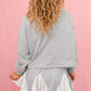 Lace Patchwork Drop Shoulder Pullover Drawstring Skort 2pcs Outfit