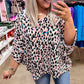 Plus Size Leopard V Neck Batwing Sleeve Top