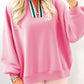 Striped Patchwork Zip Collar Pullover Sweatshirt