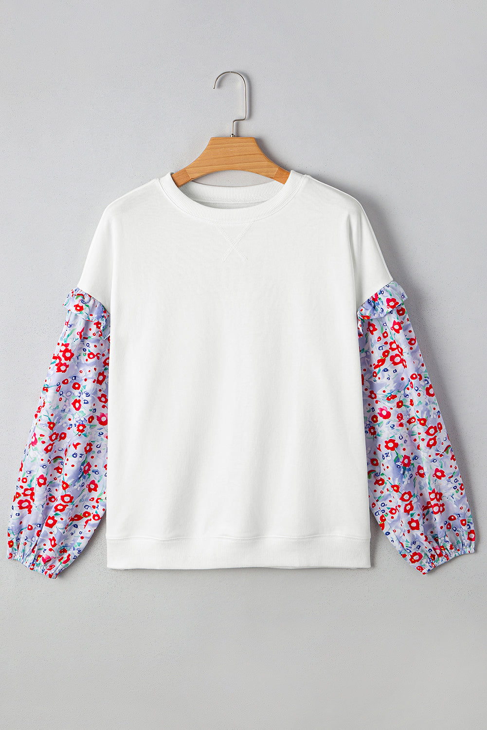 Floral Ruffled Balloon Sleeve Patchwork Loose Blouse