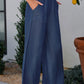 High Waist Pockets Frilled Smocked Wide Leg Jeans