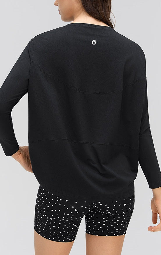 Solid Color Loose-fit Long-sleeve Athletic Pullover