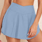 Solid Pocketed Crossover High Waist Swim Skort