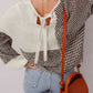 Block Back Tie Drop Shoulder Loose Sweater