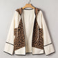 Leopard Star Hooded Patchwork Contrast Piping Open Front Jacket