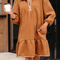 Quarter Zip Collar Bracelet Sleeve Textured Mini Dress