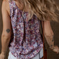 Boho Floral Pleated Buttoned Front Tank Top
