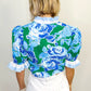 Floral Frilled V Neck Short Sleeve Blouse Top