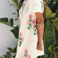 Apricot Floral Short Sleeve Split Neck Loose Mini Dress