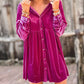 Long Sleeve Ruffle Velvet Button Up Dress