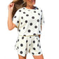 Polka Dot Print Loose Tee Drawstring Elastic Waist Short Set