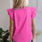 Contrast Scallop Trim Layered Short Sleeve V Neck Blouse