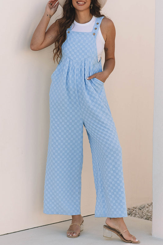 Checkered Pocketed High Waist Wide Leg Overall