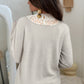 Button Keyhole Lace Patchwork Drop Shoulder Sweater