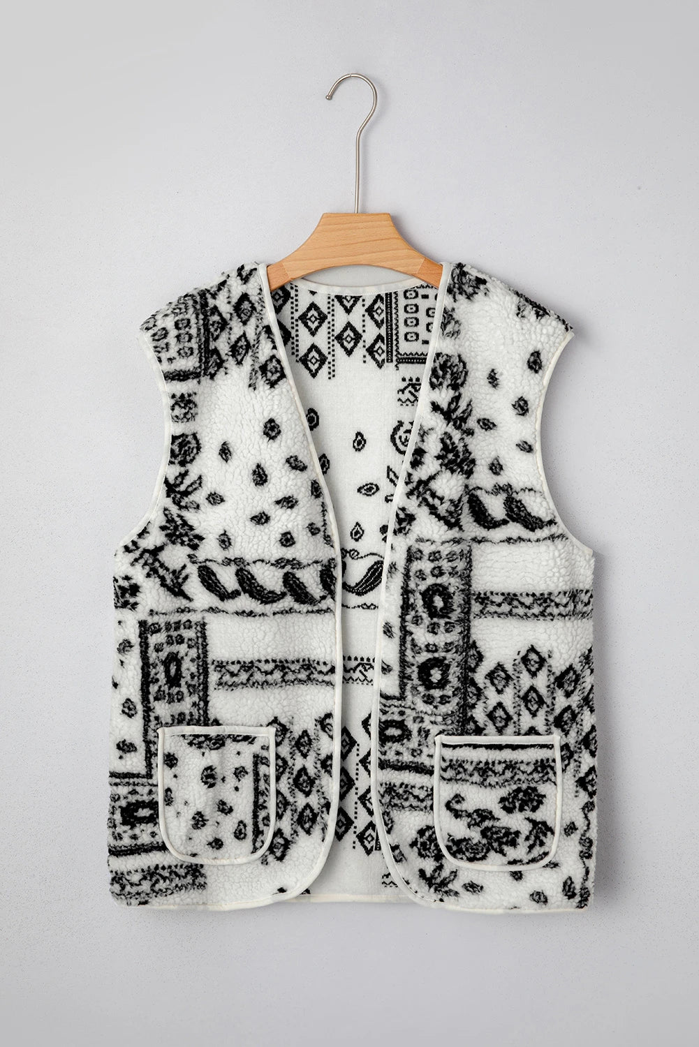 Print Pocketed Western Fashion Vest Jacket