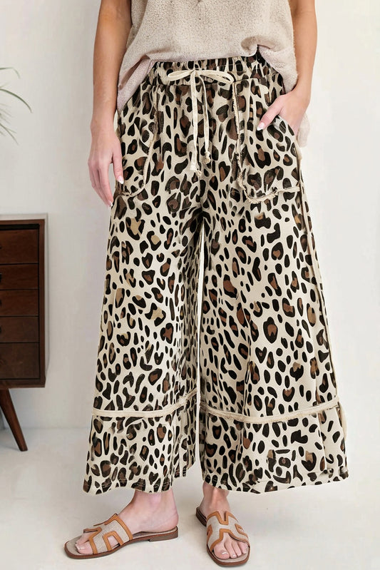 Leopard Wide Leg Cropped Pants