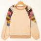 Aztec Patchwork Raglan Pullover Sweatshirt