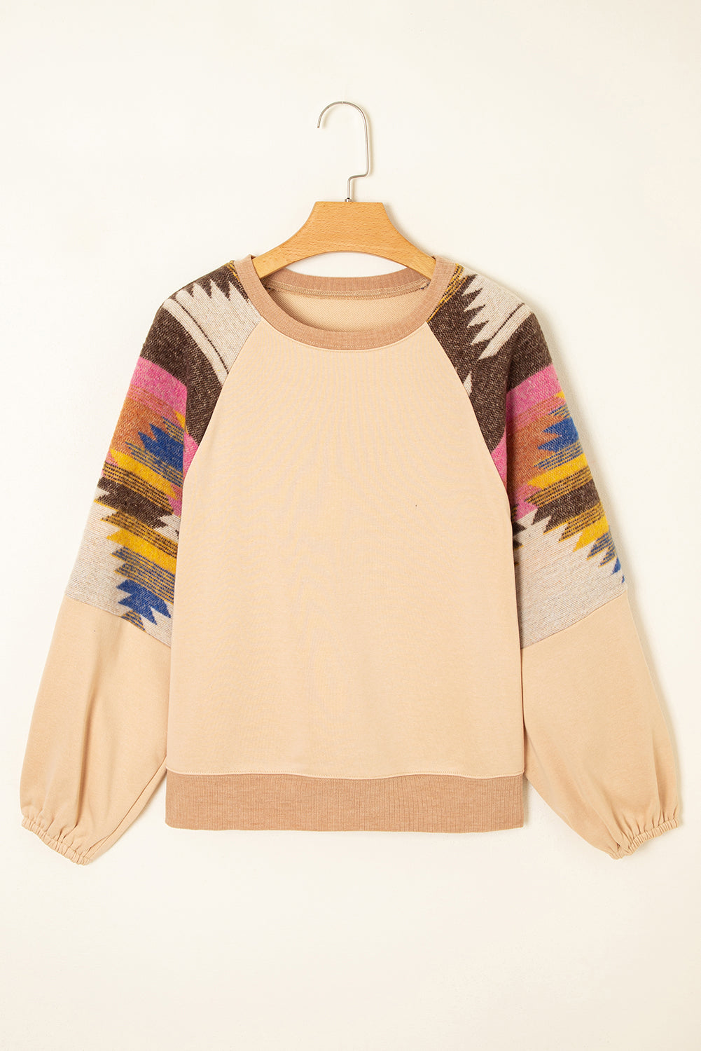 Aztec Patchwork Raglan Pullover Sweatshirt
