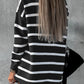Striped O-ring Zip Collared Loose Sweater Mini Dress