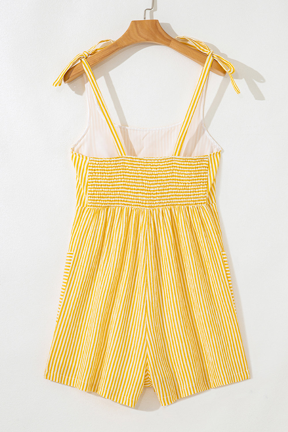 Shoulder Tie Smocked Back Wide Leg Casual Romper