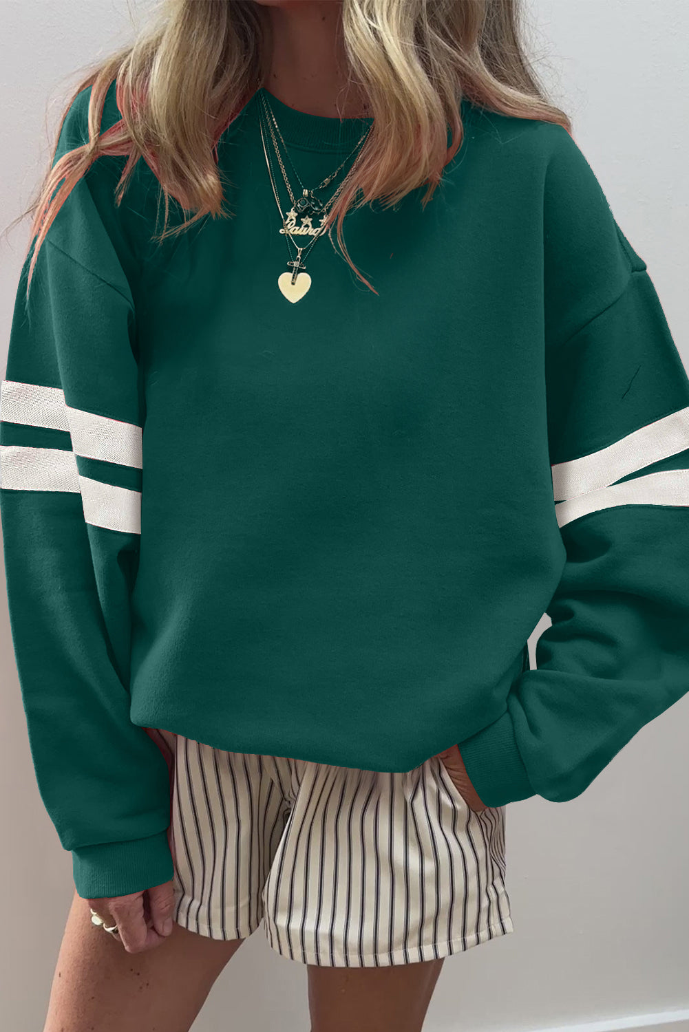 Varsity Striped Detail Drop Shoulder Oversized Sweatshirt