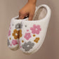 Fuzzy Flower Pattern Winter House Slippers