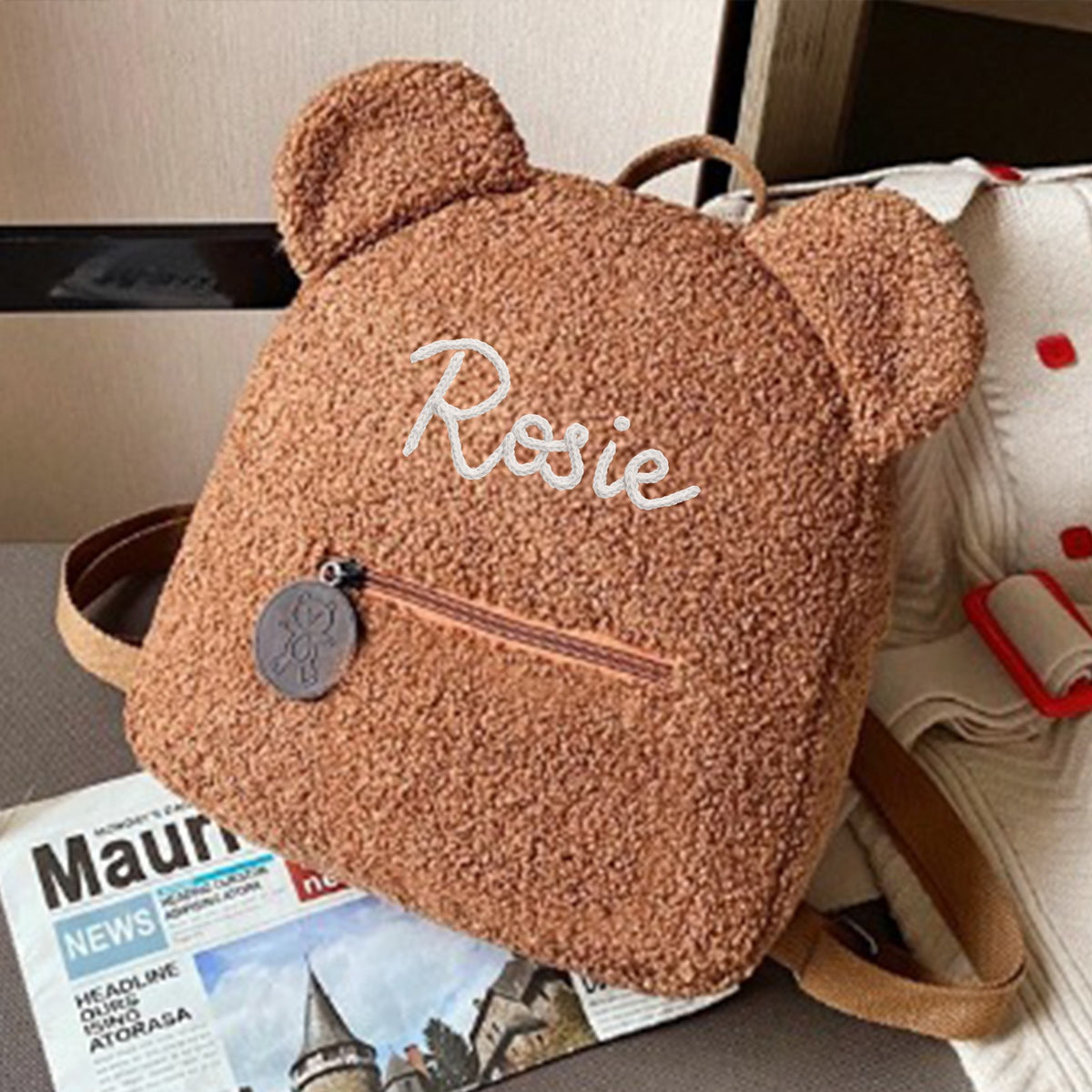 Personalized Teddy Bear Ears Sherpa Backpack