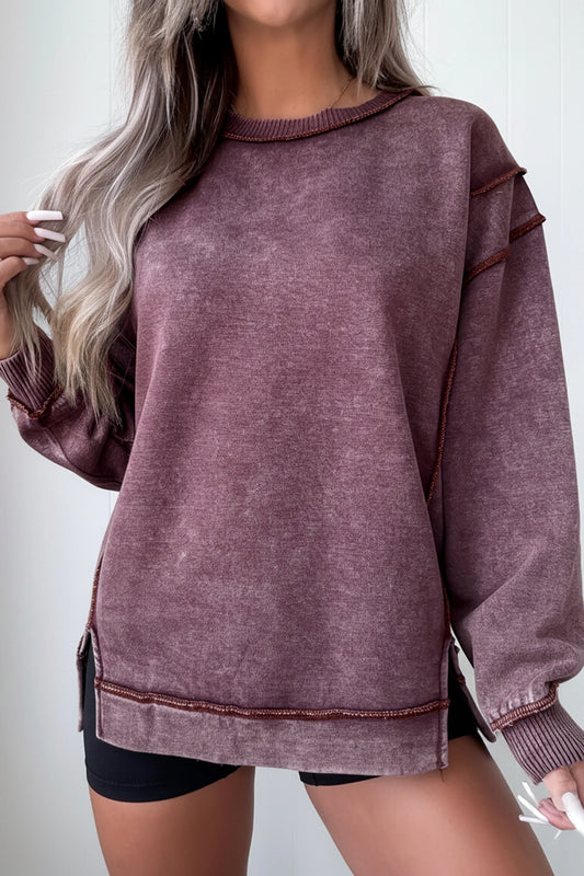 Wash Exposed Seam Side Slit Sweatshirt
