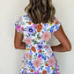 Sky Blue Vibrant Floral Print Cap Sleeve Mini Dress