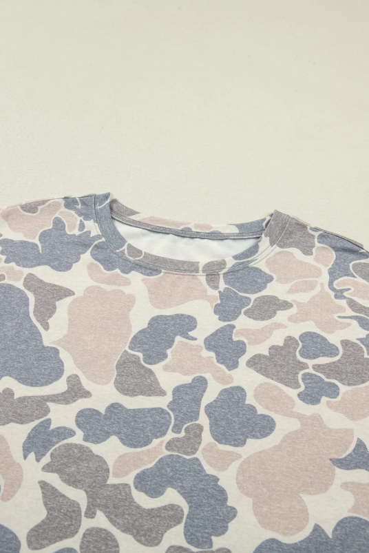 Multicolour Camouflage Loose Tee Drawstring Shorts 2pcs Outfit