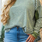 Stripe Thermal Knit Drop Shoulder Casual Top